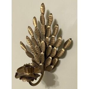 Vtg MCM Gold Tone Metal Wall Candle Holder Flower Leaf Sconce Retro 13" X 9"
